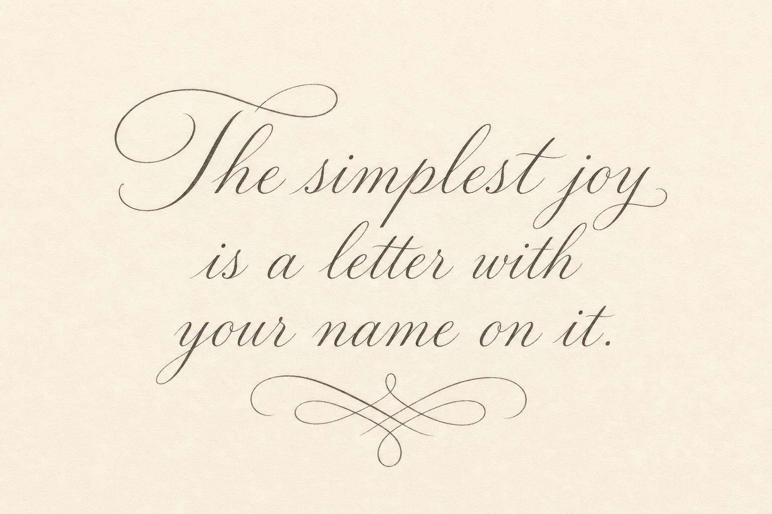 Calligraphy reading: The simplest joy is a letter with your name on it.